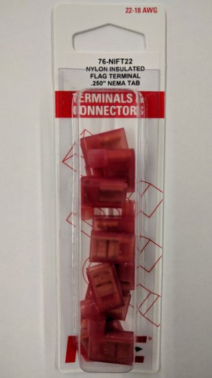 Flag Quick Connect Female Fully-Insulated 22-18Awg 0.250" (10Pk)