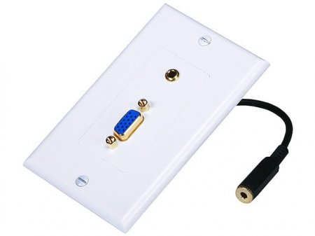 VGA / (3.5mm) 1/8" Stereo Jack Audio Wall Plate (Gold Plated)