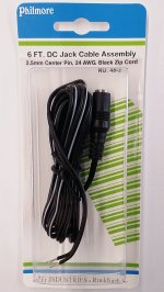 Size N 5.5/2.5mm Coaxial DC Power Jack In-Line 6' Leads 22Awg