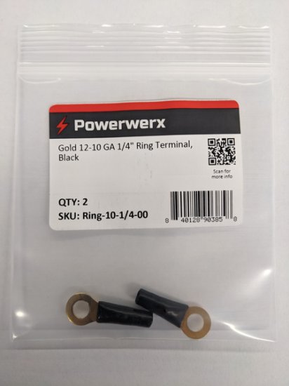 Gold 12-10 GA 1/4" Ring Terminal, Black 2Pk