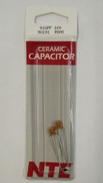 910pf/0.1nf/0.0001uf 1000V Ceramic Disc Capacitor (2Pk)
