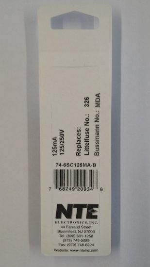 0.125 Amp (125mA) MDA Ceramic Fuse (5Pk) Slow Blow 6x30mm NTE