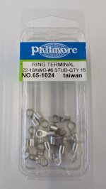 Ring Terminal Non-Insulated 22-18Awg #6 Stud (15Pk)