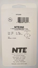 NTE250 T-PNP, Si, Darlington Power Amp (Compl to NTE249)