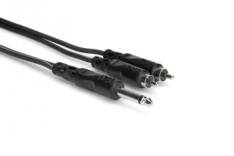 6.6Ft (2m) Y Cable, 1/4in TS Male to Dual RCA Male