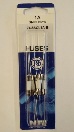 1 Amp (S505-V) Axial Ceramic Fuse 5Pk Slow Blow 5x20mm