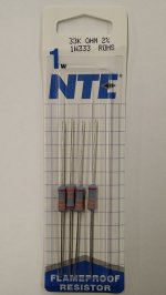 33K Ohm 1 Watt Metal Oxide Film Resistor (4Pk) 2% Tolerance
