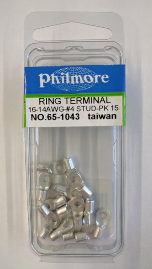 Ring Terminal Non-Insulated 16-14Awg #4 Stud (15Pk)
