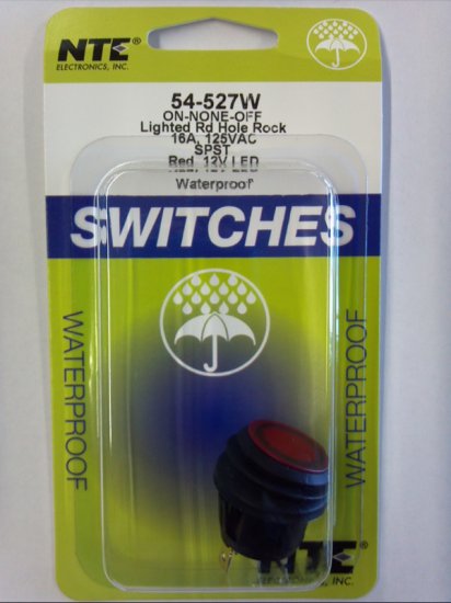 Red LED 12VDC Round Rocker SPST On-None-Off 12VDC 16A