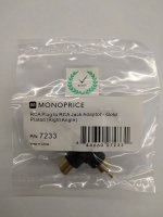 90° RCA Jack to RCA Plug Adaptor - Gold Plated (Right Angle)