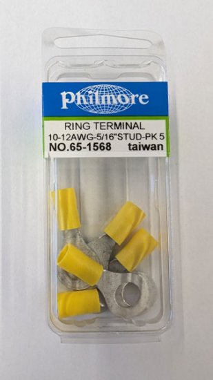 Ring Terminal Insulated 12-10Awg 5/16" Stud (5Pk) Yellow Vinyl