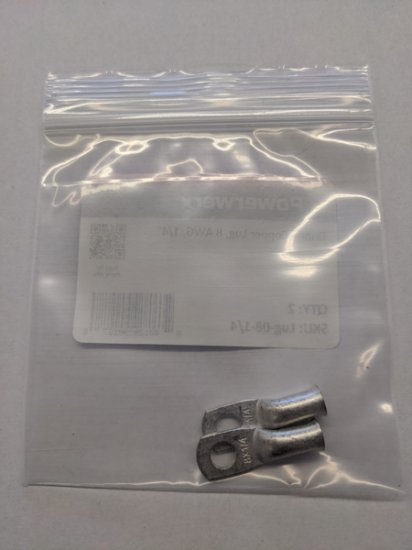 Tinned Copper Lug, 8 Awg, 1/4", 2Pk