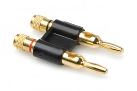 Connector, Dual Banana, Black, Gold Plated