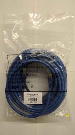 50Ft Cat6A 500MHz 24Awg Shielded Ethernet Network Cable (Blue)