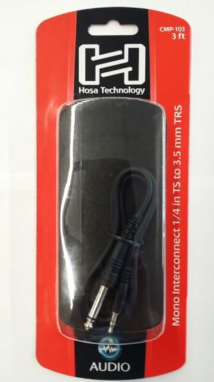 3Ft Mono Interconnect Cable 1/4in TS to 3.5mm TRS
