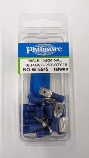 Quick Connect Male Insulated 16-14Awg 0.250" (15Pk) Blue Vinyl