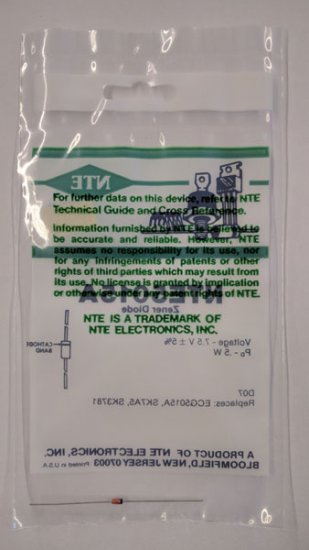 NTE5015A Zener Diode 7.5V 1/2W, DO35