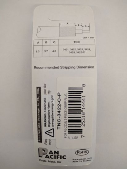 TNC Plug 3-Piece Crimp RG-223 (RG58A/U)