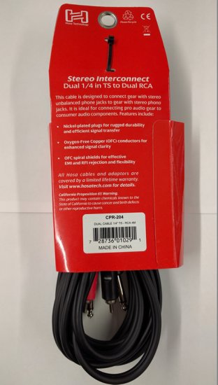13.2Ft (4M) Stereo Interconnect Dual 1/4 in TS to Dual RCA