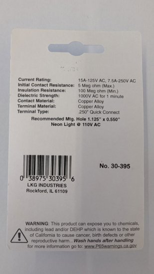 Red Neon Lighted Rocker Switch SPST On-Off 125VAC 15A