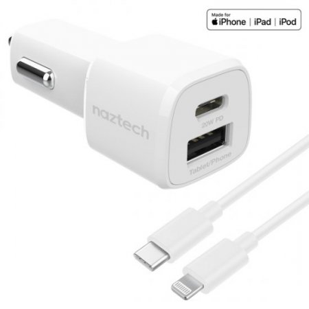 20W USB-C PD/12W USB Fast Car Charger 4Ft USB-C to Lightning