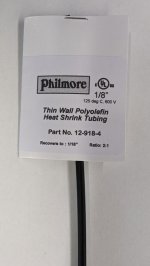 1/8" Black 48" Thin Wall 2:1 Polyolefin Heat Shrink Tubing