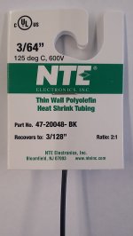 3/64" Black 48" Thin Wall 2:1 Polyolefin Heat Shrink Tubing