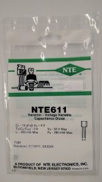 NTE611 Varactor Diode, Tuning Diode, 10pf@4V, 30V, 200mA