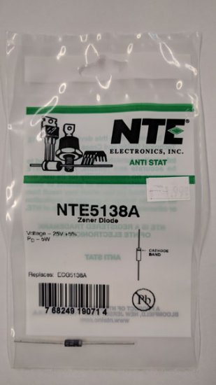 NTE5138A Zener Diode 25.0V 5W Axial Leaded