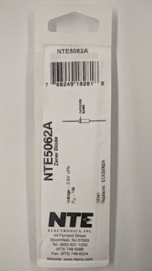 NTE5062A Zener Diode 2.5V 1W, DO-41/DO-15
