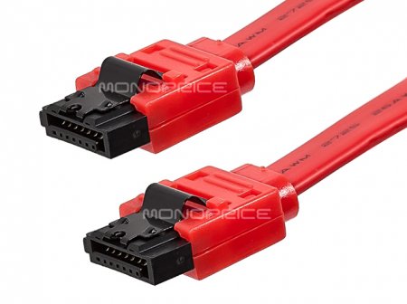 18" Red SATA 6Gbps Cable w/Locking Latch Straight/Straight