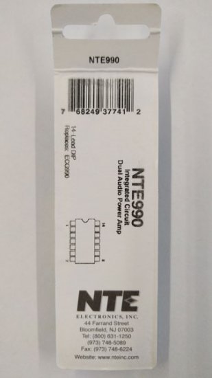 NTE990 IC, Dual Audio Power Amplifier, 14-Lead DIP
