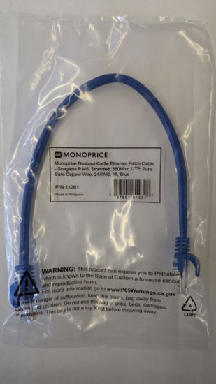 1Ft Cat5e 350MHz 24Awg UTP Ethernet Network Cable (Blue)