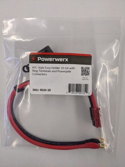 ATC Style Fuse Holder 10 GA with Ring Terminals and Powerpoles