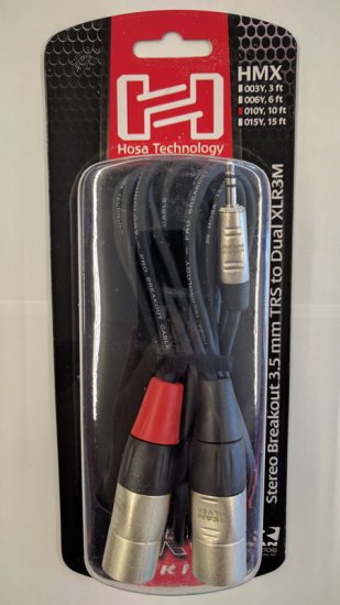 10Ft Pro Stereo Breakout REAN 3.5mm TRS to Dual XLR3M