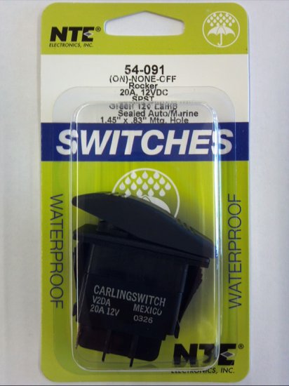 Green 12VDC Inc Lighted Rocker Switch SPST (On)-None-Off 20A