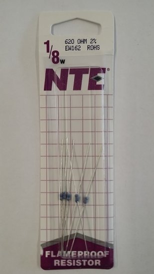 620 Ohm, 1/8W, 2% Metal Film Flameproof Resistor (6Pk)