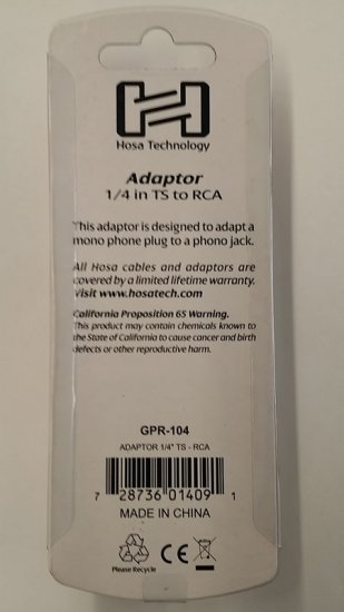 Adaptor 1/4in TS to RCA