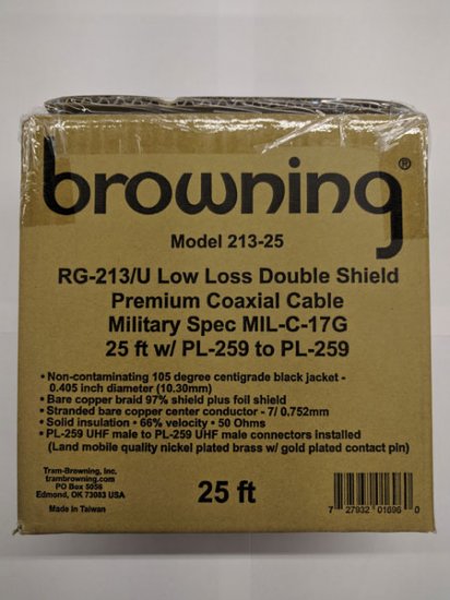 25Ft BR-213-DS Double Shield Cable, PL-259 UHF Plug/Plug