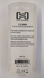 6" Y Cable 1/4 in TSF to Dual RCA(M)