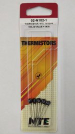 02-N102-1 Thermistor NTC 1K Ohm, Radial,B Value=3800 (5Pk)