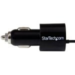 Dual-Port Car Charger USB with Built-in Micro-USB Cable - Black