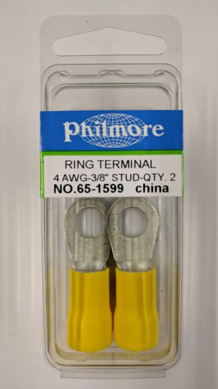 Ring Terminal Insulated 4Awg 3/8" Stud (2Pk) Yellow Vinyl
