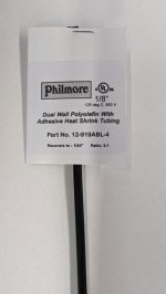 1/8" Black 48" Dual Wall 3:1 Polyolefin Heat Shrink w/Adhesive