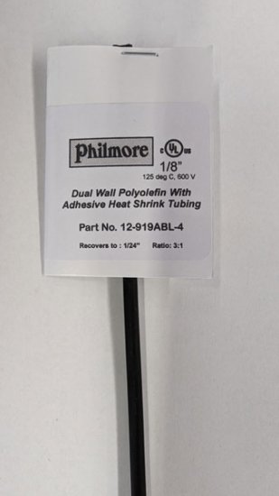 1/8" Black 48" Dual Wall 3:1 Polyolefin Heat Shrink w/Adhesive