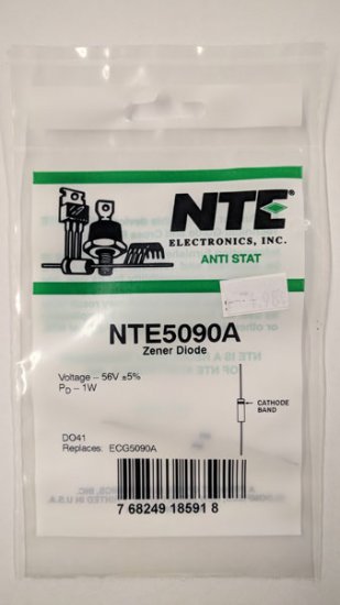 NTE5090A Zener Diode 56.0V 1W, DO-41/DO-15 (2Pk)