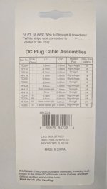 Size N 5.5/2.5mm 90° Coaxial DC Power Plug In-Line 6' Lead 18Awg