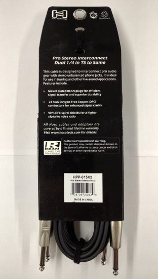 15Ft Pro Stereo Interconnect Dual REAN 1/4 in TS to Same