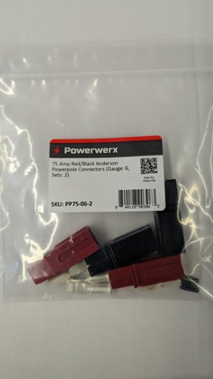 75 Amp Red/Black Anderson Powerpole Connectors (6Awg, 2 Sets)