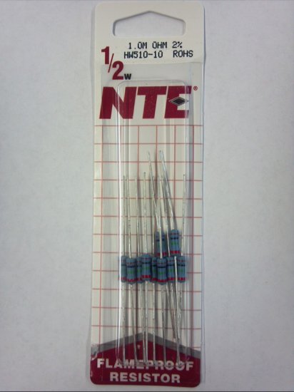 1.0Meg Ohm 0.5 Watt Metal Oxide Film Resistor (10Pk)2% Tolerance